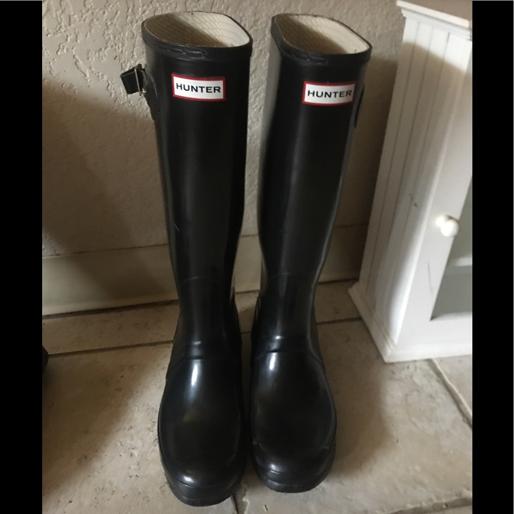 Hunter Original Gloss Tall Black Rain Boots - Picture 1 of 12